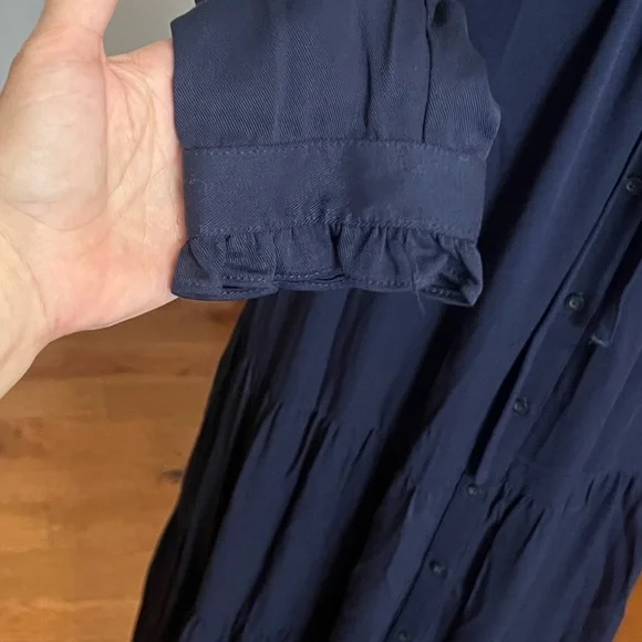 Chaps est 1978, Navy Button-Front,Ruffle-Cuff,Shirt-Dress,Tie-Waist ,EUC,Size XL - Picture 8 of 14